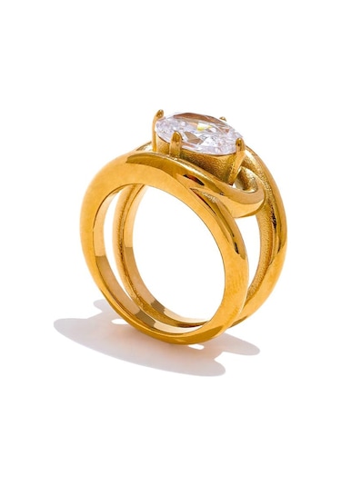 Eetit Parlak Aaa Kübik Zirkonya Paslanmaz Çelik Altın Renk Pvd Kaplama Yüzük Mizaç Moda Kadın Moda Parmak Takı Hediye 6 Altın