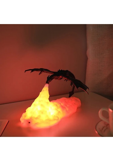 Ruicoo 3d Baskılı Usb Şarjlı Ateş Ejderha Gece Lambası - Çocuk Odası İçin Led Işık Kırmızı