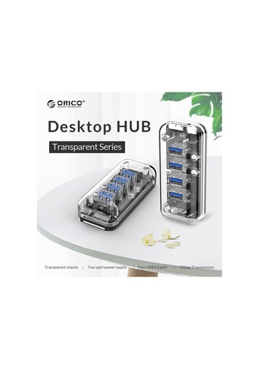 Orıco F4u 4 X Usb 3.0 Bağlantı Noktası 5gbps Mavi Led Gösterge Işığı İle Hızlı İletim Masaüstü Göbeği Şeffaf