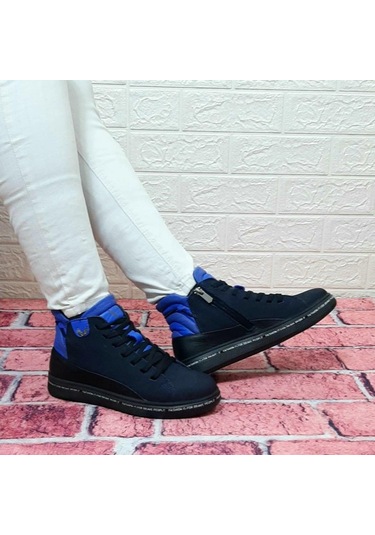 Voyager 8498 Lacivert Nubuk Hakiki Deri Kaymaz Taban Fermuarlı