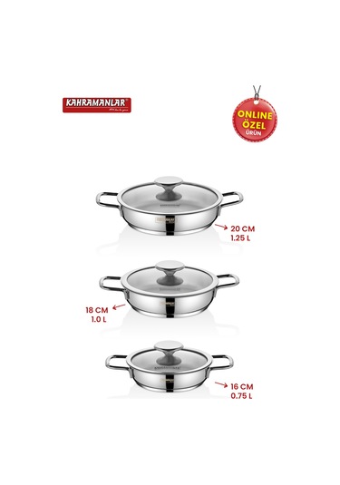 Kahramanlar Yağmur İndüksiyon Tabanlı 3'lü Sahan Seti Gri