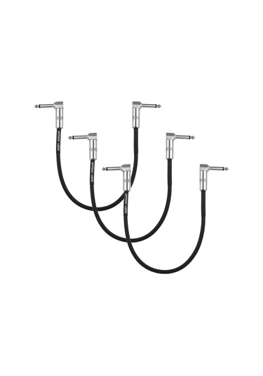 Suofeng 3'lü Set 30cm Uzunlukta 1/4" Sağ Açılı Gitar Efektör Kablosu - Siyah Pvc Kaplama