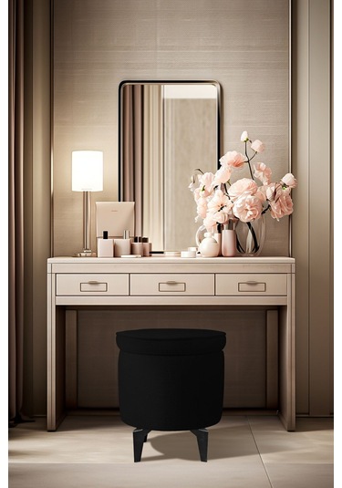 Gazzini Furniture Rio Retro Ayaklı Sandıklı Silindir Dekoratif Puf - Siyah