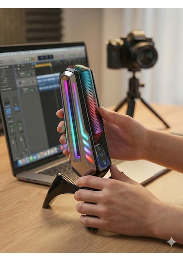 Elyvra Rgb Usb Masaüstü Mikrofon Oyun Canlı Yayın Karaoke Konferans Siyah