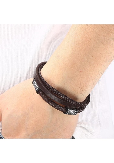 Erkek Kadın Çok Katmanlı Moda Örgülü Deri Bileklikler Paslanmaz Çelik Tokalı Kurukafa Bilezik Hediyeler Kırmızı