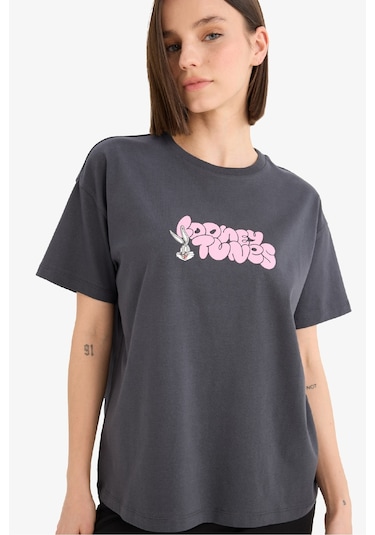 Defacto Coool Looney Tunes Oversize Geniş Kalıp Sırt Baskılı Kısa Kollu Tişört E9847ax25auar191 Antrasit