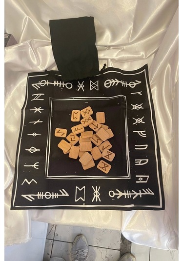 Rune Semboli Taşları Run Taşları Örtüsü Sunak Nordic Runes Örtüsü Sunağı Ve Taşları Seti