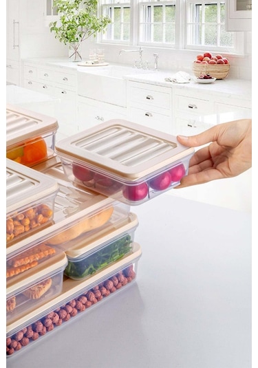 Ny Home 9'lu Set Freshbox Mikrodalga Ve Difrize Uygun Saklama Kabı Krem