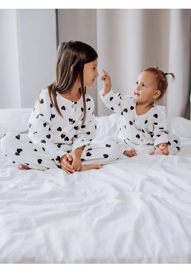 Ruandı Kalpli Çocuk Muslin Pijama 250485931 Beyaz