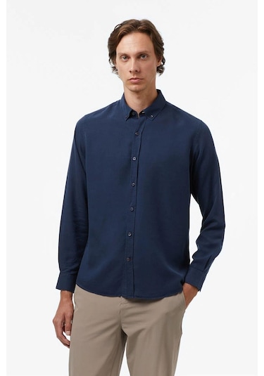 Erkek Lacivert Classic Fit Gömlek-11426 Lacivert