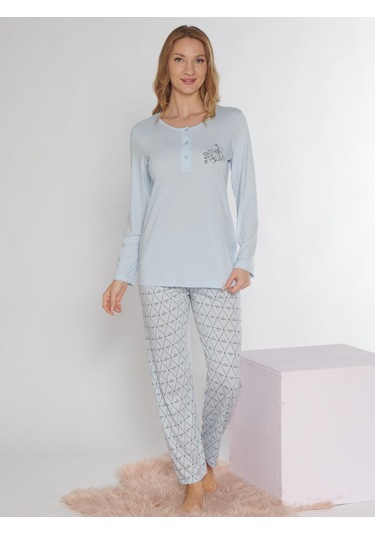 Uzun Kol Pijama Takımı Alperi 790-81 Mavi