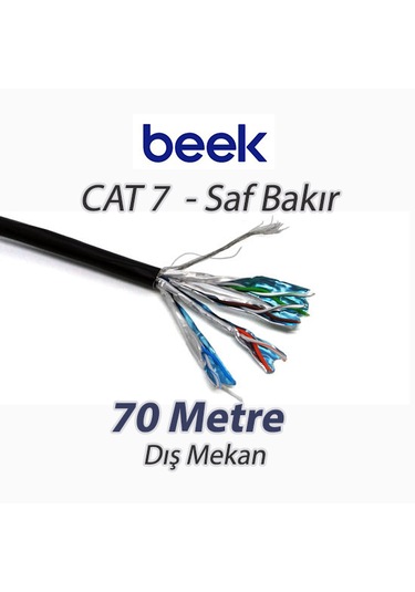 Beek Cat7 Saf Bakır S/ftp Awg23 Spe Dış Mekan Data Kablosu, Siyah Renk 70 Mt