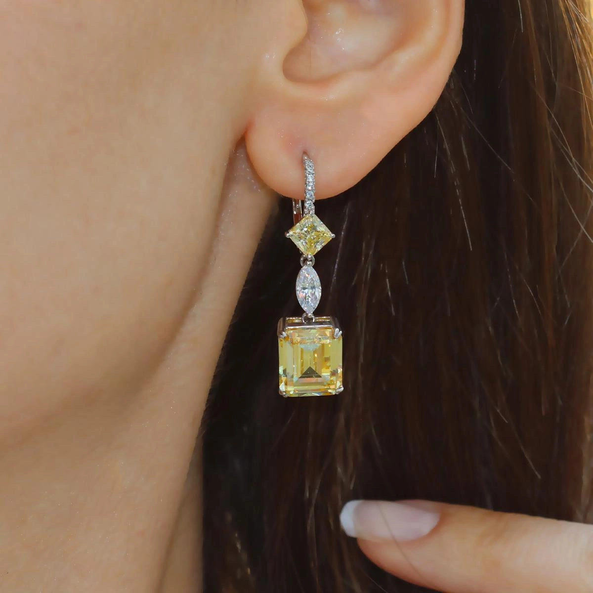 Baget Sitrin Taşlı Gümüş Küpe Gümüş