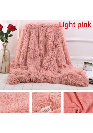 Yumuşak Taklit Kürk Mercan Polar Battaniye Kış Sıcak Bulanık Tüylü Kabarık Battaniye Kapak Lüks Peluş Bulanık Yatak Örtüsü Battaniye Yatak Açık Pembe