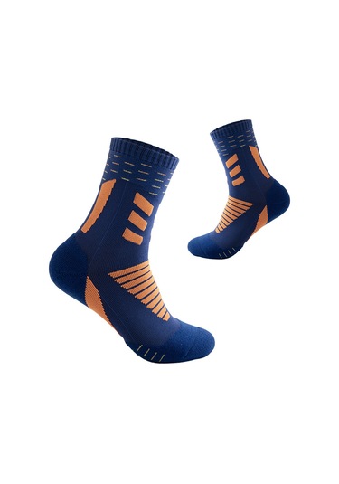 Vkemall Erkek Spor Çorapları: Nylon Orta Bilek, Soluk, Ter Emici, Kayma Engellici, Basketbol Futbol Koşu İçin, Lacivert 2009-2 Mavi Taban Turuncu