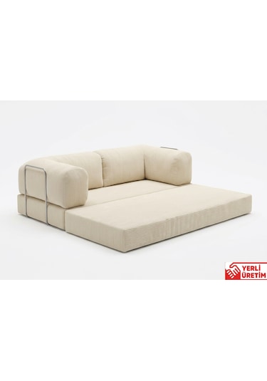 Herev Max 300x200 Kk Köşe Koltuk Takımı / Fitilli Kadife Kumaşlı Şark Köşe Ekru