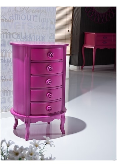 Aslan Lükens Ayak Model 5 Çekmece Komodin Parlak Pembe 1 Adet