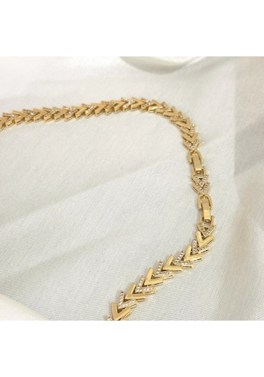 Vıp Seri Zirkon Taşlı Ok Kolye Gold Gold
