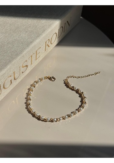 İnci Ve Altın Renk Boncuklu Kadın Halhal Ayarlanabilir Zarif Yazlık Aksesuar Altın