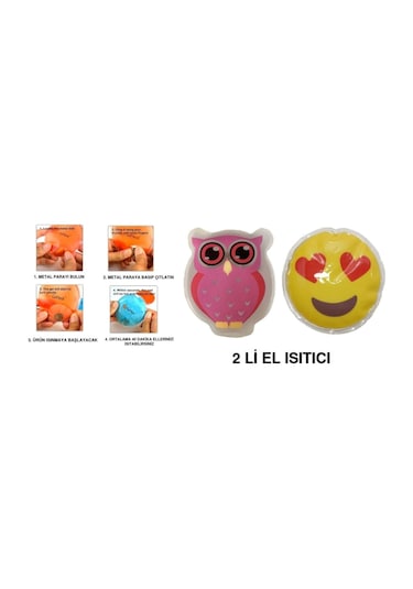 Emoji Pembe Baykuş Cep Sobası,el Isıtıcı,2 Adet Sıcak Su Torbası