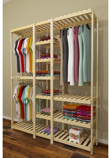 Tres Açık Ahşap El Yapımı Elbise Dolabı