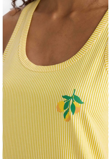 Defacto Regular Fit U Yaka Baskılı Kolsuz Gecelik-fall İn Love F6078ax25hsyl117 Sarı