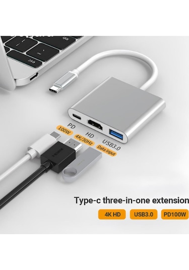 3'in 1 Type-c To Hdmi 4k Usb 3.0 Dönüştürücü Adaptör