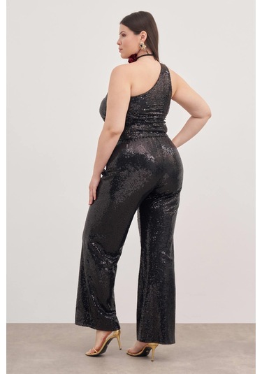 Tek Omuz Astarlı Payetli Top-3351 Siyah