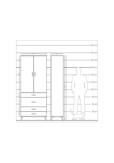 Arges Dolap 2 Raflı 4 Çekmeceli Tek Askılı 88x30x221 Çam-antrasit Atlas Çam