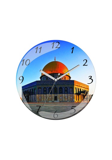 Filistin Kudüs Mescidi Aksa Çap 30cm Sessiz Akar Bombeli Gerçek Cam Duvar Saati Çok Renkli