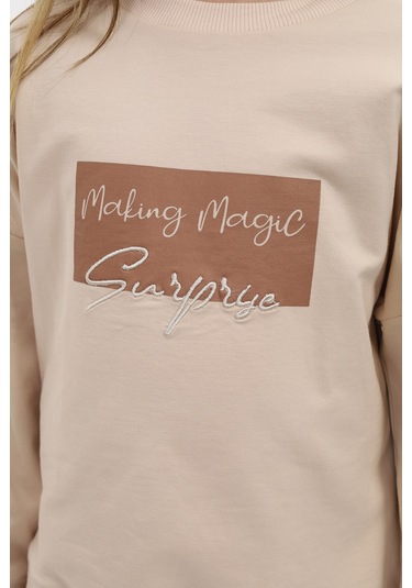 Toontoy Kız Çocuk Nakışlı Eşofman Takım Bej