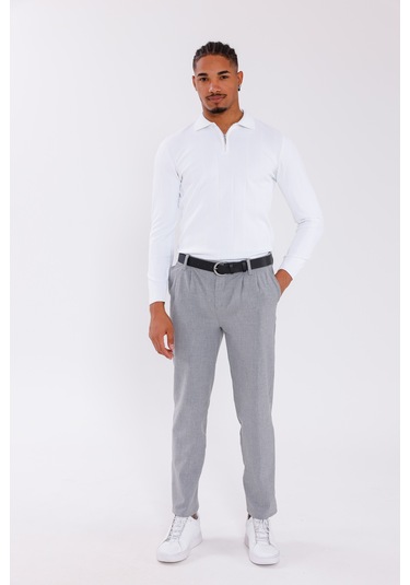 Monox Erkek Yarım Fermuarlı Polo Yaka Triko Kazak Beyaz