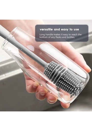 Flybuy Süt Şişesi Temizleme Fırçası, Kauçuk Kıllı, Uzun Saplı, Vakumlu Matara Ve Termos Fırça