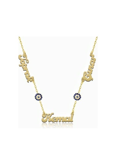 3 Üç Isimli Nazarlı Aile Kolyesi Gümüş Kolye