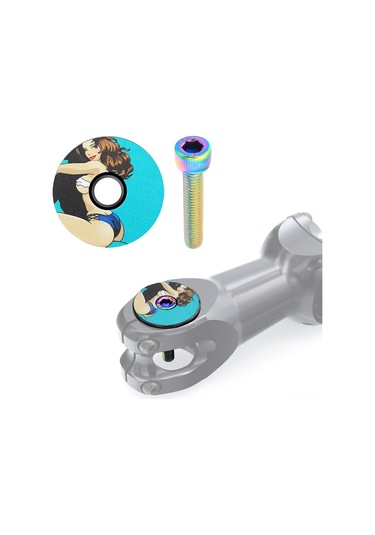 Ranyeek Dağ Ve Yol Bisikleti İçin 3d Kabartmalı Alüminyum Başlık Kapağı + Renkli Vidalar Seti Siyah