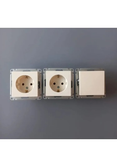 Atlasdesıgn Priz 2 Adet + Anahtarsız Ana Hat Ve 3 Pozlu Çerçeve, Bej 318414154 0143-2