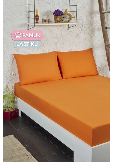 Çift Kişilik Ranforce Kumaş Lastikli Fitted Çarşaf Takımı Turuncu