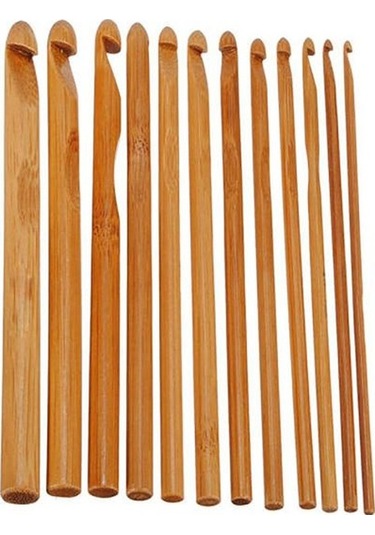 Jms 12 Adet Bambu Tığ Kanca 3mm-10mm Iplik El Sanatları Örgü İğne Ahşap Saplı