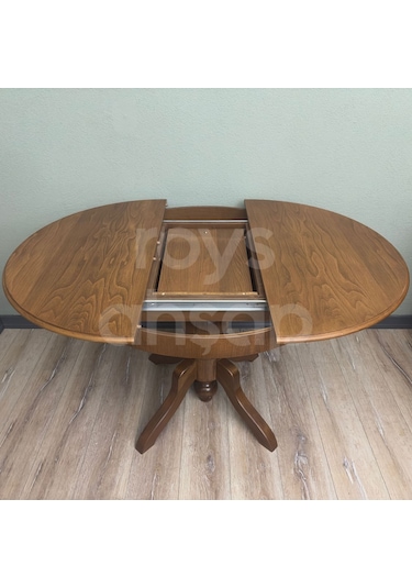 Roys Ahşap 100 Cm Açık Ceviz Yuvarlak Açılır Baba Ayak Masa