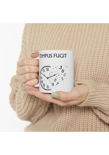 Zaman Uçar Kupa Bardak Tasarımı Tempus Fugit Latin Alıntılı, Felsefi Ve Sanatsal Tasarım Hediyesi Beyaz