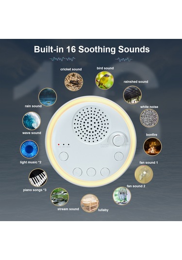 Konesam Bebekler İçin 16 Doğal Sesli Gece Lambalı Beyaz Gürültü Makinesi, 3 Zamanlayıcılı, Usb-c Şarj Beyaz