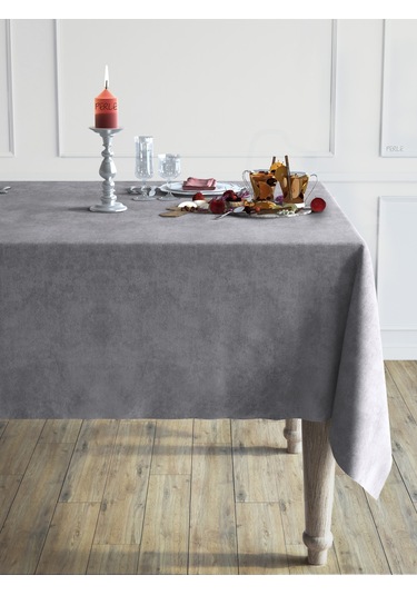 Daily Series Kadife Dokulu Gri Renk Masa Örtüsü Gri