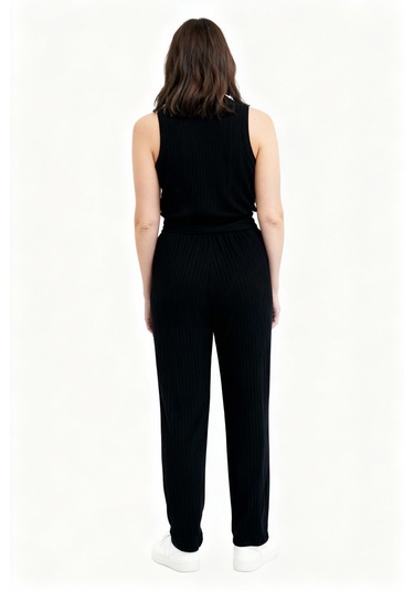 Bayan Pijama Altı Beli Lastikli Rahat Kalıp Siyah