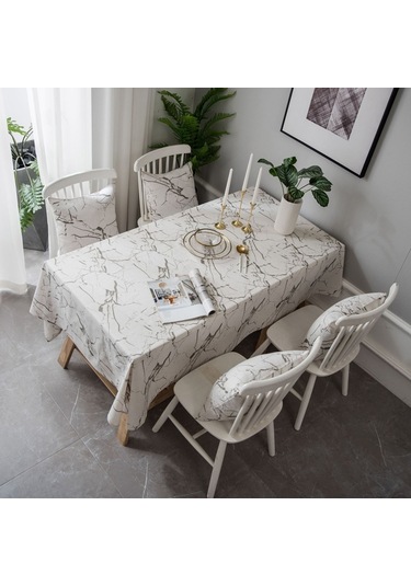 Mermer Desenli Minimalist Masa Örtüsü Örtüsü Masa Örtüsü Pamuk Keten Toz Geçirmez Dolap Örtüsü, Ebat:140x160cm Beyaz Beyaz