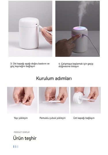 Renkli Hava Nemlendirici Masaüstü Temizleyici- Beyazı