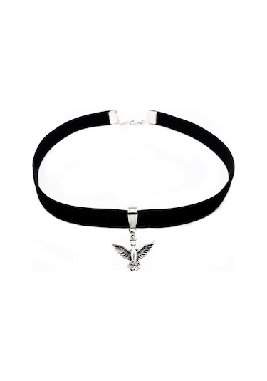 Albatros Kuşu Siyah Kadife Kadın Choker Tasma Kolye Renkli