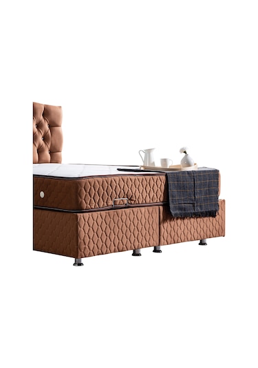 Setaymobilya Baza, Zümrüt Açık Kahve Çift Kişilik Baza +Başlık+Orthosoft Yatak