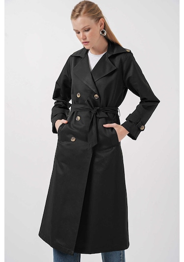 Gabria Ön Düğmeli Trenchcoat Siyah