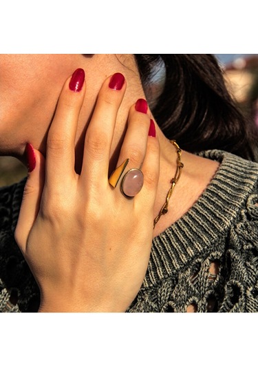 Doğal Taş Pembe Kuvars Ayarlanabilir Kadın Yüzük Aşk Taşı Euy2pk