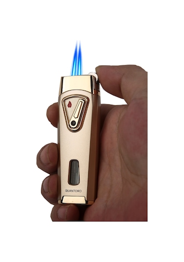 Quantoro Çift Torch Pürmüz Rose Gold Metal Puro Çakmağı - Trz1054